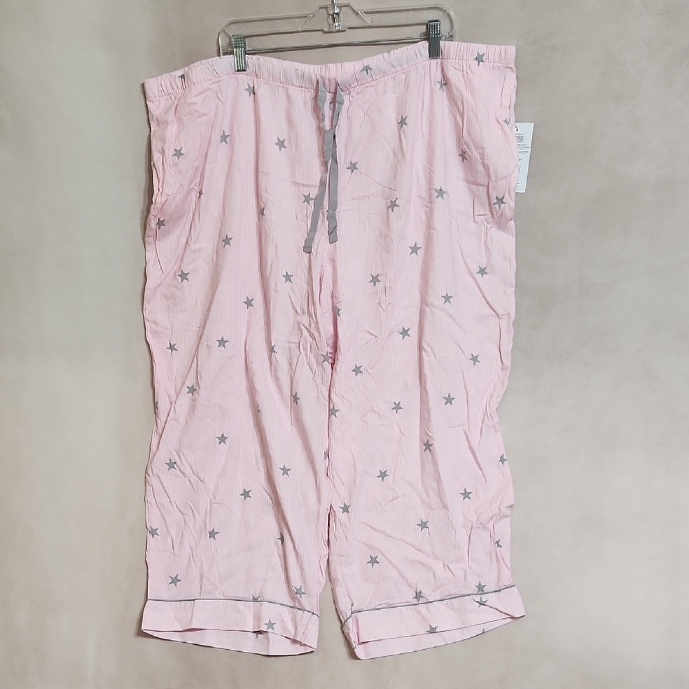 JOYSPUN Pajama Pants WOMEN 3XL Pink Stripes W/stars Front Draw String